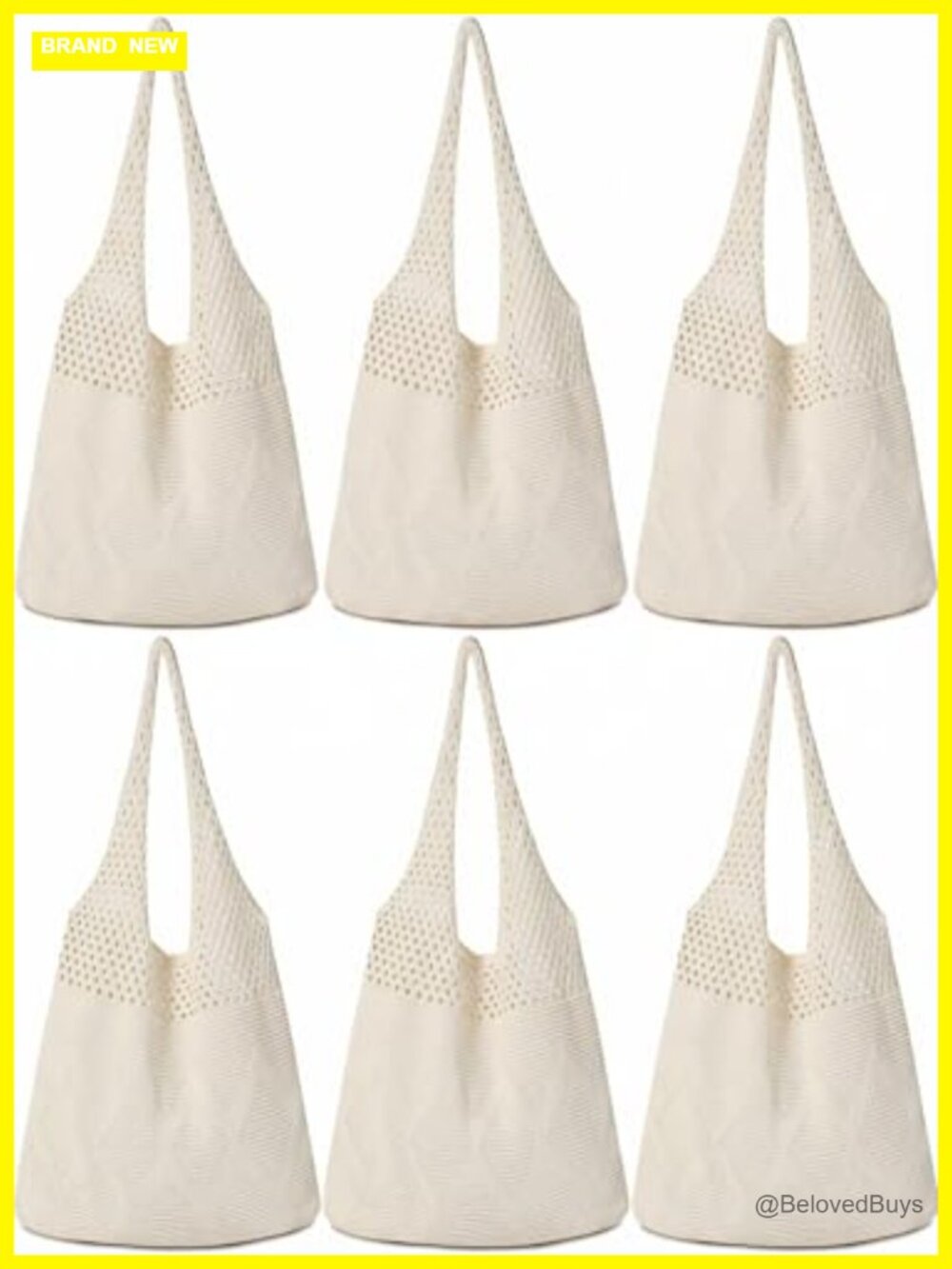 6 Pack Crochet Tote Bags Mesh Beach Bag Hollow out Knit Shoulder Handbag Large
